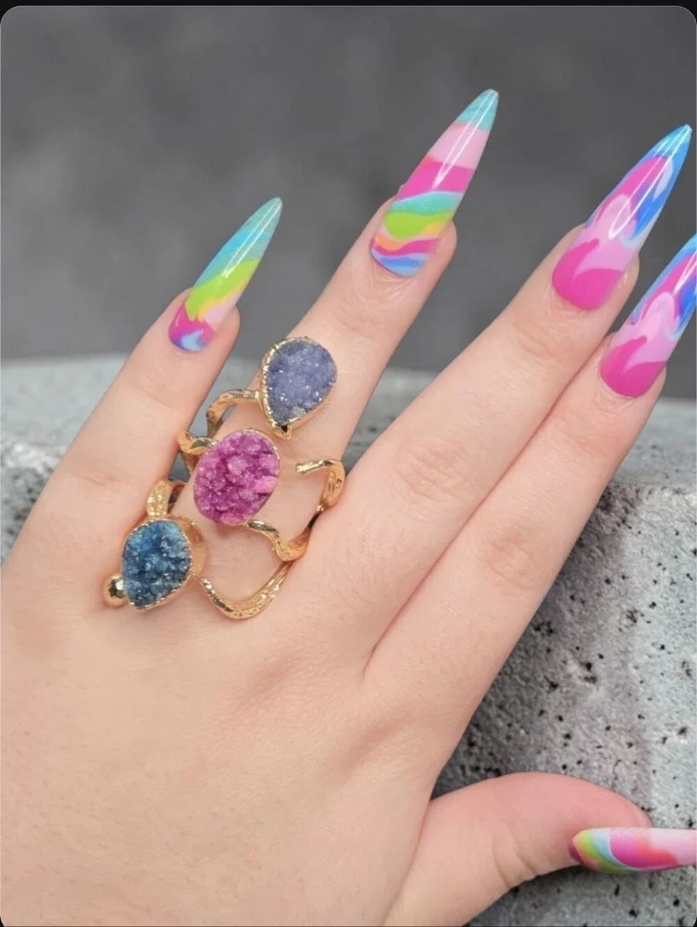 The Best 18k Gold Plated Artisan Sugar Druzy Branch Oversized Statement Ring